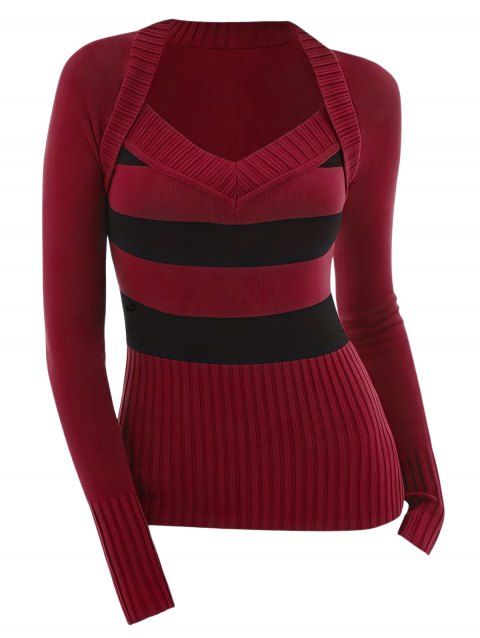 Pull colorblock à rayures et manches longues texturées