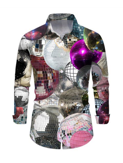 Chemise de soirée pour homme à manches longues imprimée boule à facettes