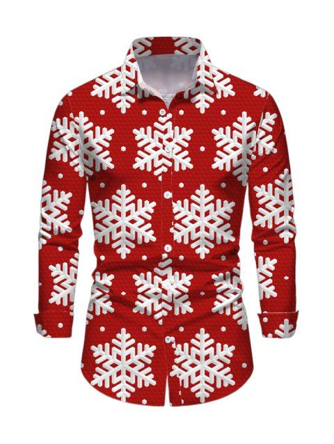 Chemise de Noël pour homme à manches longues, imprimé flocons de neige intégral