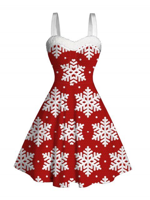 Robe de Noël en fausse fourrure imprimée de flocons de neige