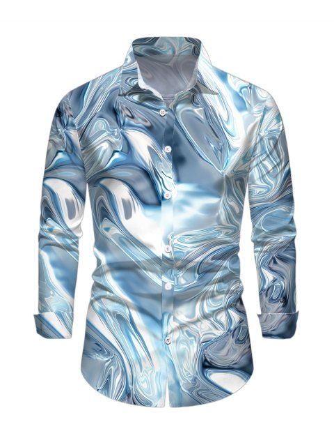 Chemise homme à manches longues imprimée en 3D et colorblock