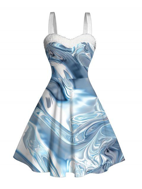 Robe colorblock imprimée en 3D en fausse fourrure, mini-robe