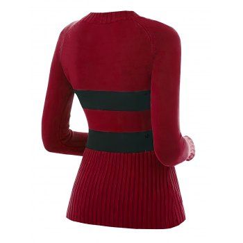 Colorblock Sweater Striped Print Textured Long Sleeve Sweater