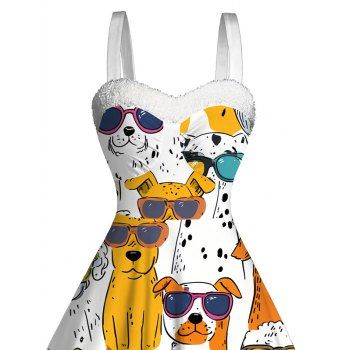 Funny Dress Dog with Sunglasses Print Faux Fur Dress