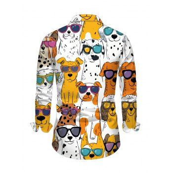 Funny Couple Outfit Dog with Sunglasses Print Faux Fur Dress and Shirt Set