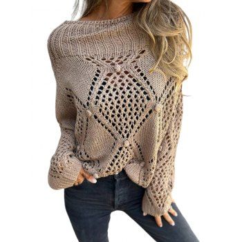 Solid Color Sweater Hollow Out Scoop Neck Pullover Sweater