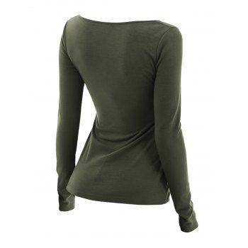 Solid Color Top Lace Up Square Neck Long Sleeve Top