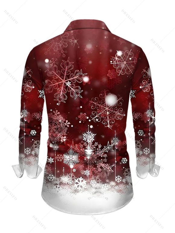 Chemise de Noël pour homme, imprimé flocons de neige, manches longues, colorblock - Rouge Vineux 5XL