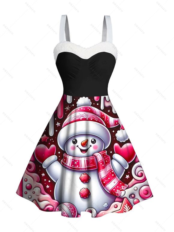 Robe de Noël en fausse fourrure imprimée bonhomme de neige, cœur et étoile - Noir XXXXXL | US 20