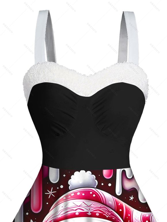 Robe de Noël en fausse fourrure imprimée bonhomme de neige, cœur et étoile - Noir XXXXXL | US 20