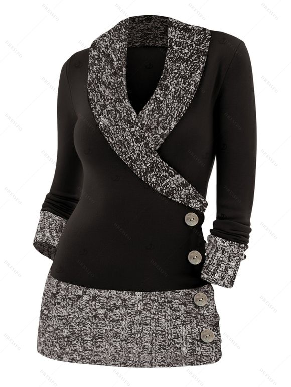 Winter Outfit Colorblock Mock Button Surplice Sweater and Grommet Leggings Set - Noir S | US 4