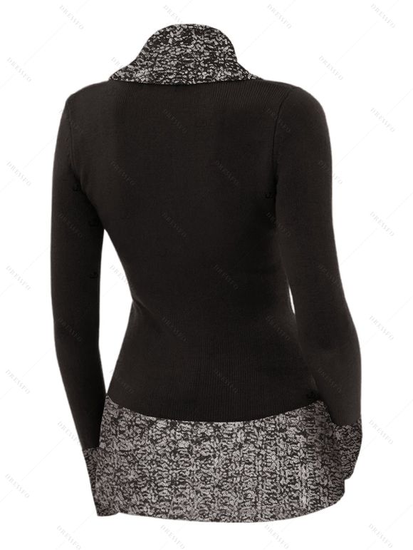 Winter Outfit Colorblock Mock Button Surplice Sweater and Grommet Leggings Set - Noir S | US 4