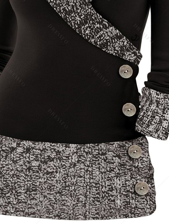 Winter Outfit Colorblock Mock Button Surplice Sweater and Grommet Leggings Set - Noir S | US 4