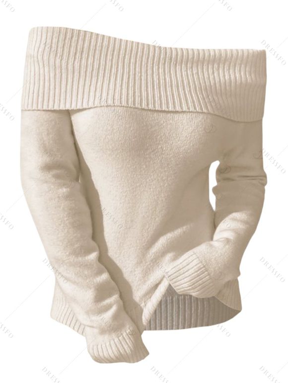 Winter Outfit Solid Color Off the Shoulder Sweater and Flare Jeans Set - café lumière S | US 4