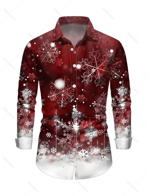 Christmas Couple Outfit Snowflake Print Crossover Belt Dress and Shirt Set - Rouge Vineux S | US 4