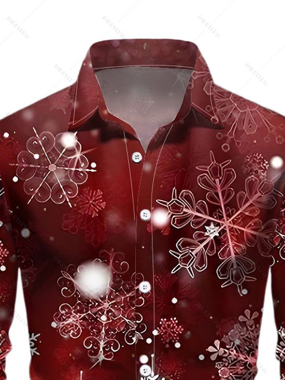 Christmas Couple Outfit Snowflake Print Crossover Belt Dress and Shirt Set - Rouge Vineux S | US 4