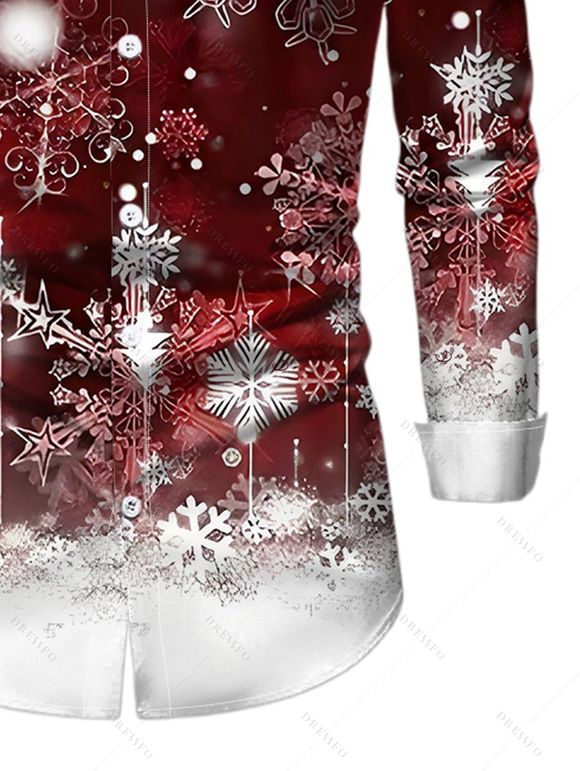 Christmas Couple Outfit Snowflake Print Crossover Belt Dress and Shirt Set - Rouge Vineux S | US 4