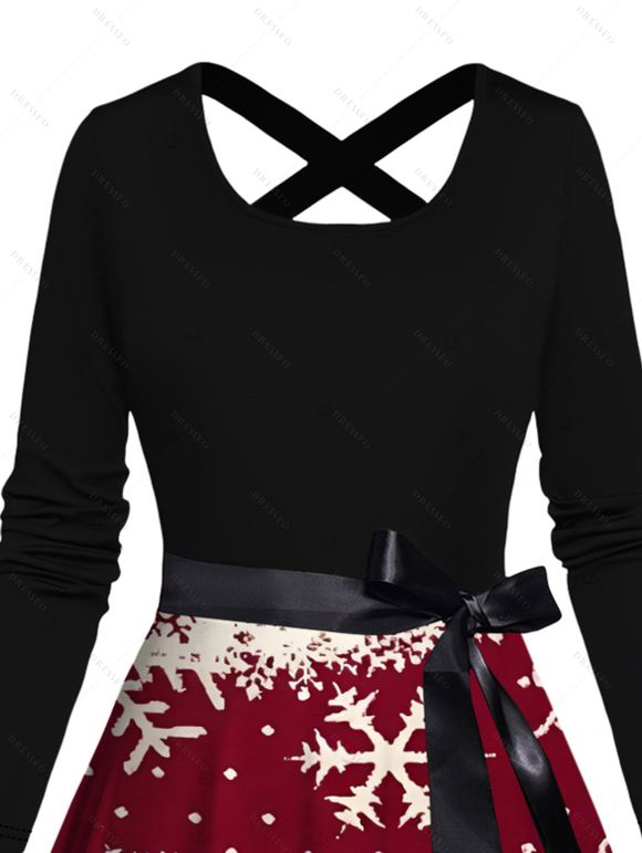 Couple Outfit Christmas Tree Elk Snowflake Print Belt Dress and Shirt Set - Rouge Vineux S | US 4