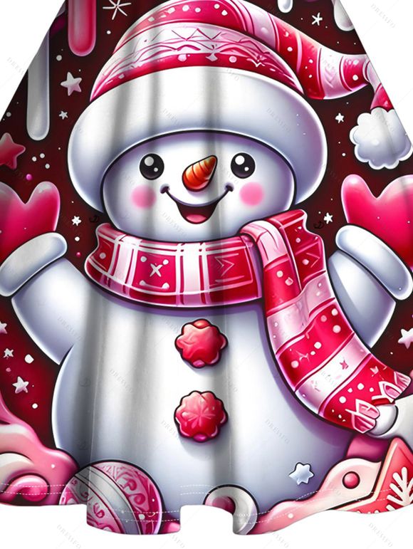 Christmas Couple Outfit Snowman Heart Star Print Faux Fur Dress and Shirt Set - Rouge Rose S | US 4