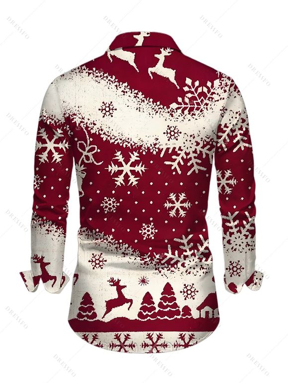 Couple Outfit Christmas Tree Elk Snowflake Print Belt Dress and Shirt Set - Rouge Vineux S | US 4