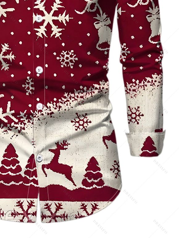 Couple Outfit Christmas Tree Elk Snowflake Print Belt Dress and Shirt Set - Rouge Vineux S | US 4