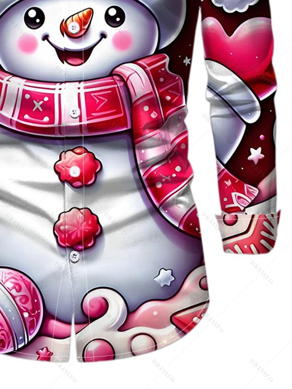 Christmas Couple Outfit Snowman Heart Star Print Faux Fur Dress and Shirt Set - Rouge Rose S | US 4