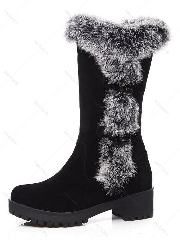 Winter Outfit Colorblock Mock Button Sweater Buckle Leggings and Boots Set - Noir S | US 4