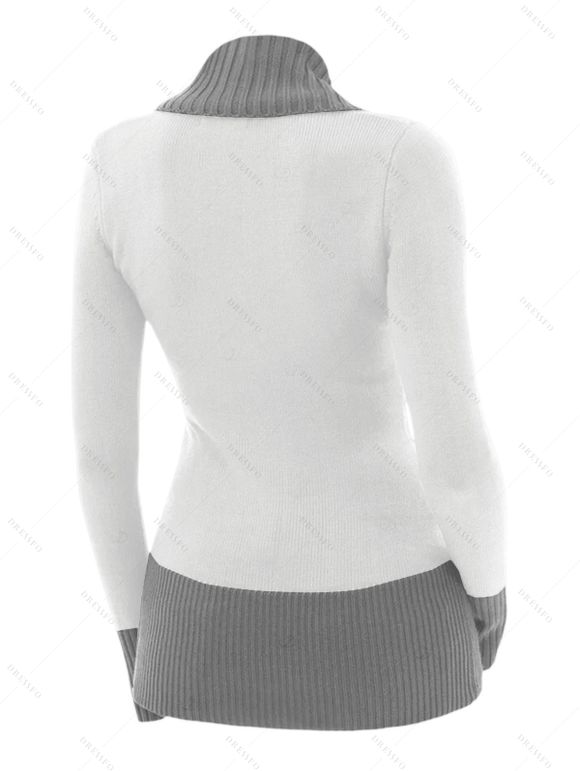 Pull colorblock à faux boutons et col cache-cœur, manches longues - Blanc XXL | US 14