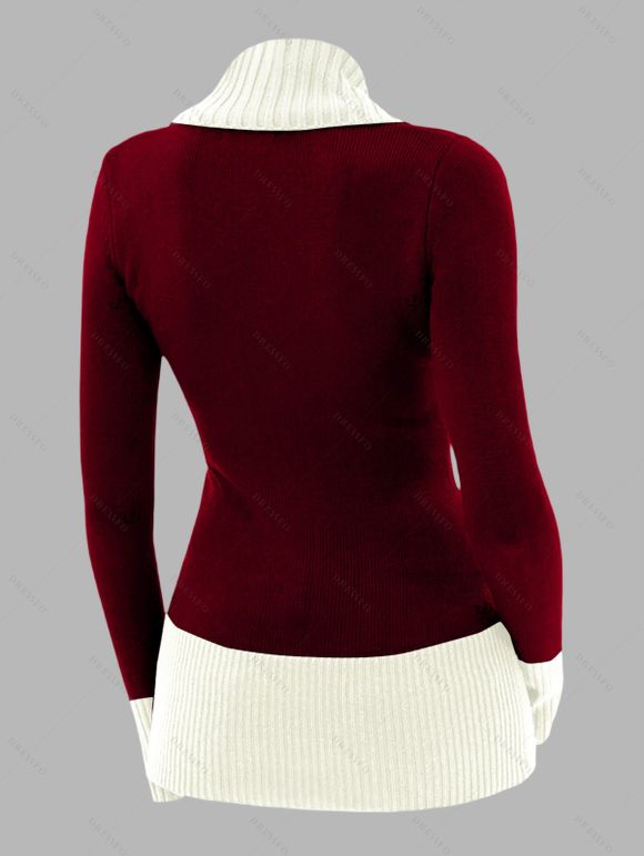 Pull colorblock à faux boutons et col cache-cœur, manches longues - Rouge Vineux XL | US 12