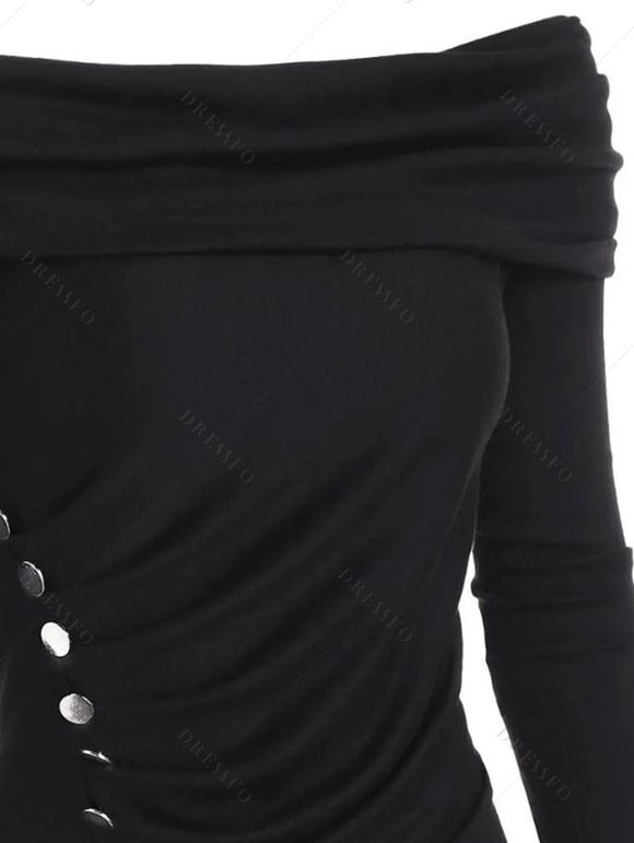 Haut uni à faux boutons et épaules dénudées froncées - Noir XL | US 12