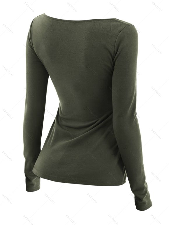 Haut uni à lacets, col carré et manches longues - Vert Armée XL | US 12