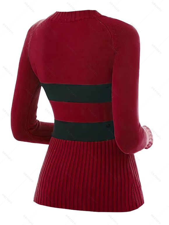 Pull colorblock à rayures et manches longues texturées - Rouge foncé XL | US 12