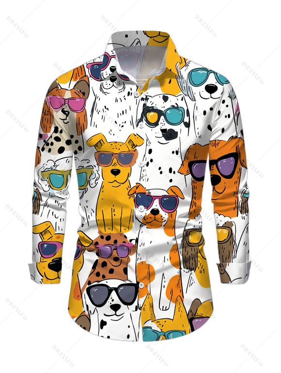 T-shirt humoristique pour homme, imprimé chien avec lunettes de soleil, manches longues - Jaune 5XL