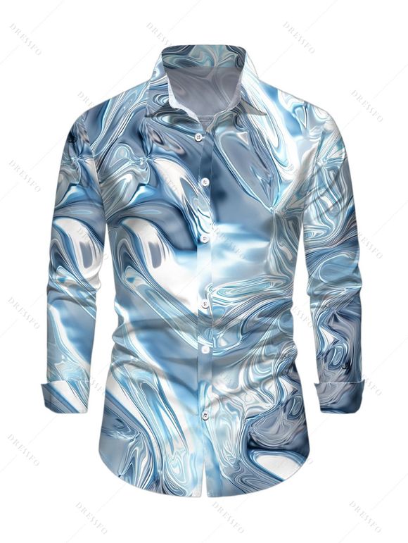 Chemise homme à manches longues imprimée en 3D et colorblock - Bleu Ciel XXXL | US 16