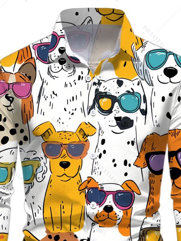 T-shirt humoristique pour homme, imprimé chien avec lunettes de soleil, manches longues - Jaune 5XL