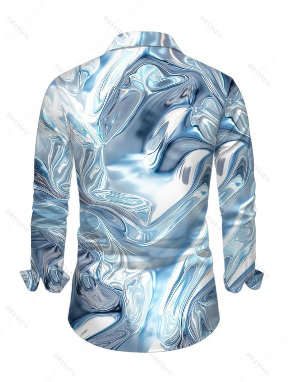 Chemise homme à manches longues imprimée en 3D et colorblock - Bleu Ciel XXXL | US 16