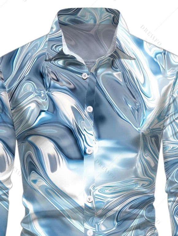 Chemise homme à manches longues imprimée en 3D et colorblock - Bleu Ciel XXXL | US 16