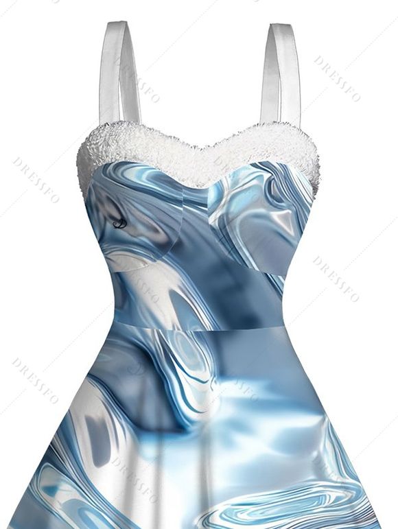 Robe colorblock imprimée en 3D en fausse fourrure, mini-robe - Bleu gris XXXL | US 16