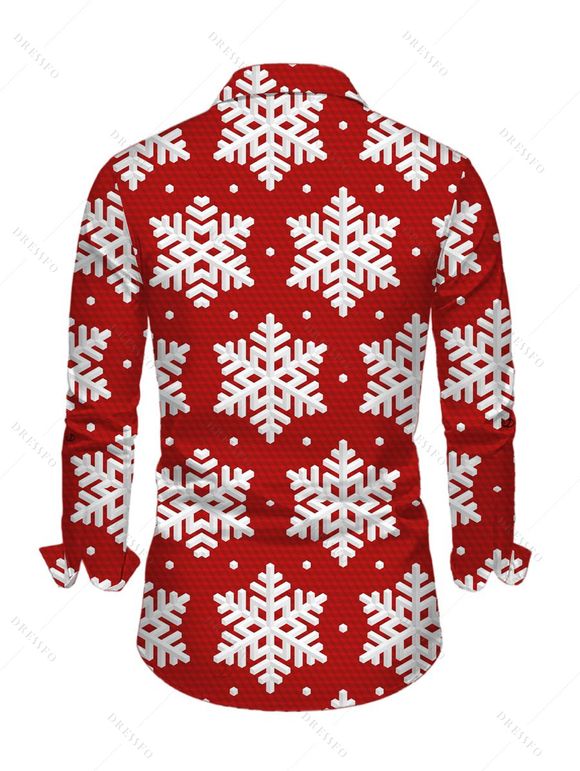 Chemise de Noël pour homme à manches longues, imprimé flocons de neige intégral - Rouge 5XL