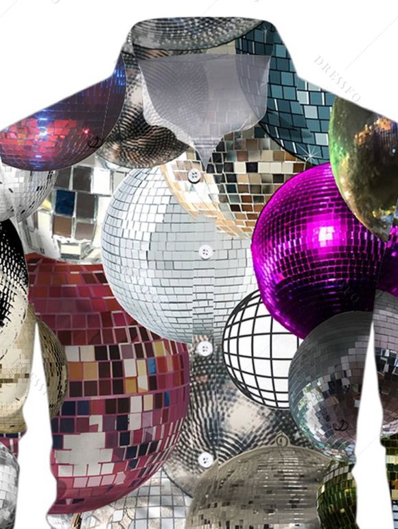 Chemise de soirée pour homme à manches longues imprimée boule à facettes - multicolor XL