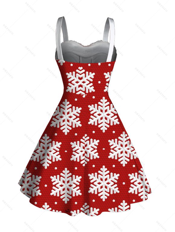 Robe de Noël en fausse fourrure imprimée de flocons de neige - Rouge XXXXXL | US 20