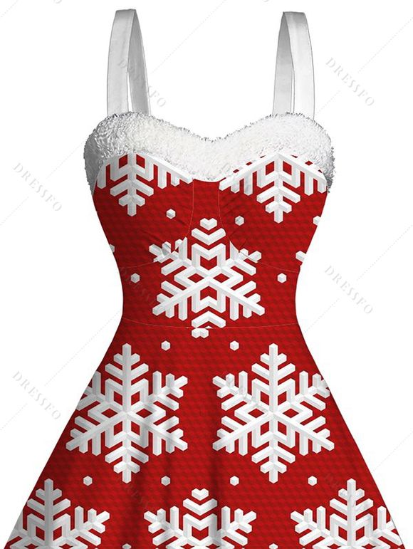 Robe de Noël en fausse fourrure imprimée de flocons de neige - Rouge XXXXXL | US 20