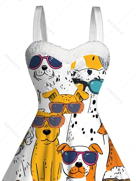 Robe amusante pour chien avec lunettes de soleil, en fausse fourrure imprimée - Jaune XXXXXL | US 20