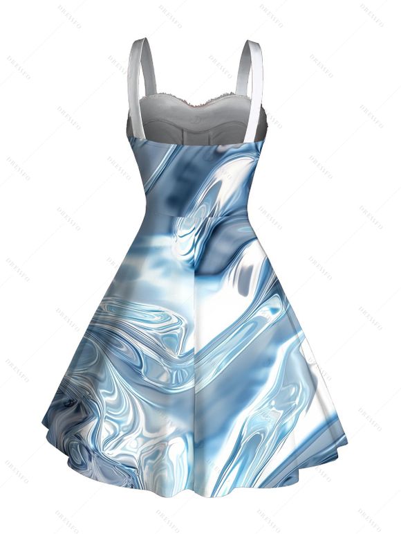 Winter Couple Outfit Colorblock 3D Printed Faux Fur Dress and Shirt Set - Bleu gris S | US 4