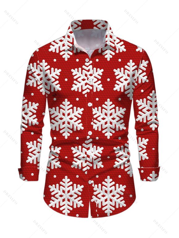 Christmas Couple Outfit Allover Snowflake Print Faux Fur Dress and Shirt Set - Rouge S | US 4