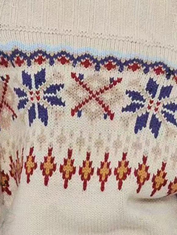 Winter Couple Outfit Jacquard Geometric Print Sweater Jeans and Boots Set - Blanc de Crème S | US 4