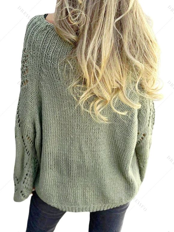 Pull uni à col rond ajouré - Vert clair XXL | US 14