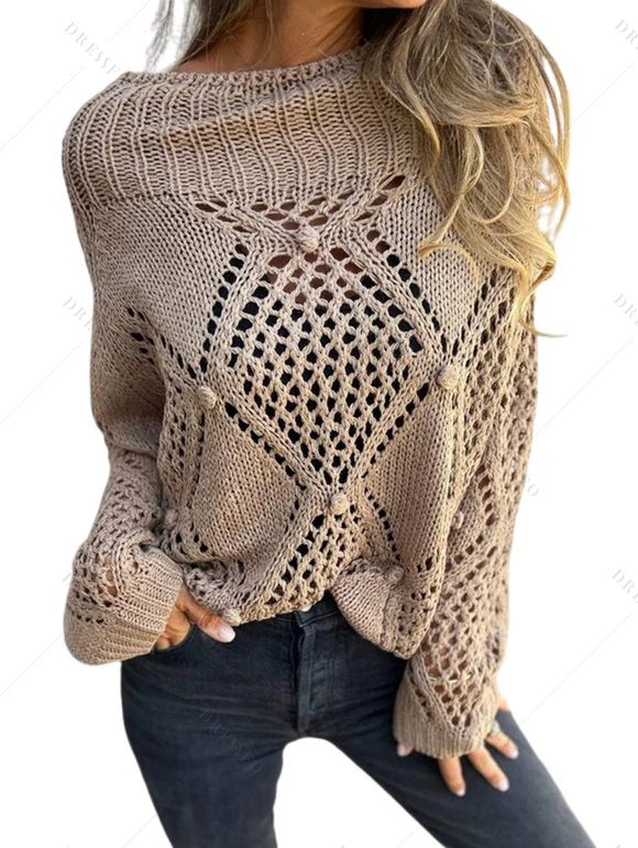 Pull uni à col rond ajouré - Bronze S | US 4