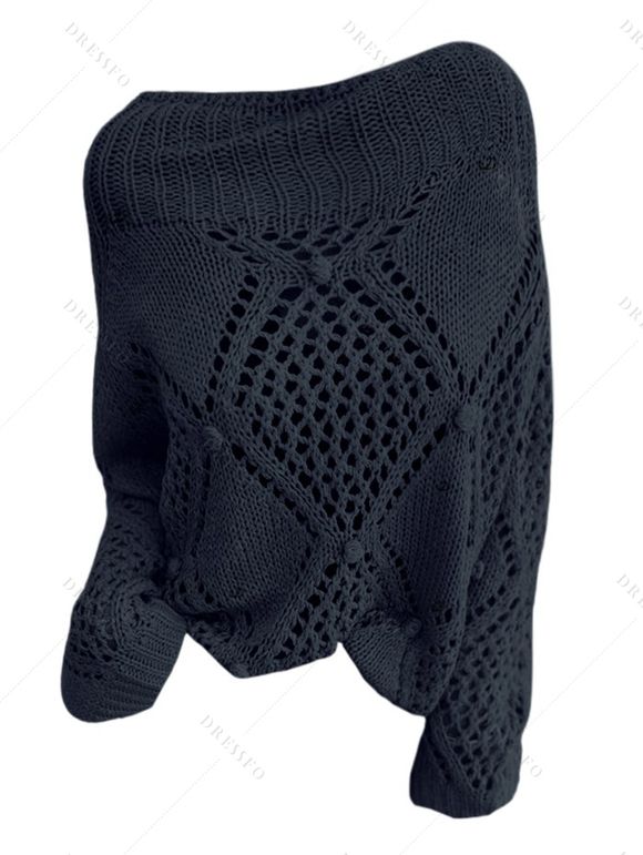 Pull uni à col rond ajouré - Noir XL | US 12