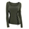 Haut uni à lacets, col carré et manches longues - Vert Armée M | US 6